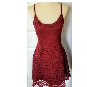 Rue 21 Crocheted Red Burgundy Skater Sun Dress